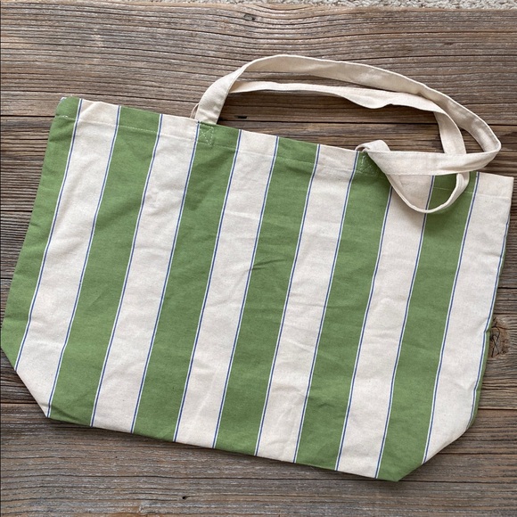 SÉZANE ON THE ROAD Bonjour San Francisco Green Striped Cotton Bags. - Picture 2 of 12